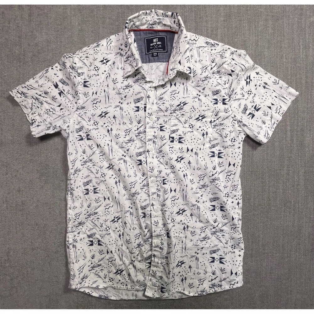 MBX Premium Goods Mens Medium White Abstract Short Sleeve Button Front Shirt
